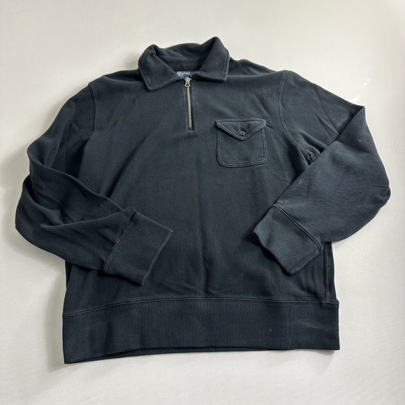 Polo Ralph Lauren Sweater Mens Large Black‎ Quarter Zip Tight Knit Casual Cotton - Picture 1 of 9